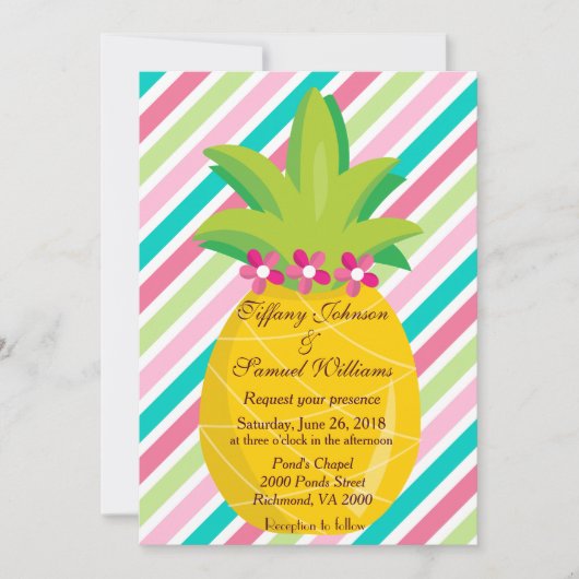 Ananas und Regenbogen Streifen Einladung (Vorderseite)