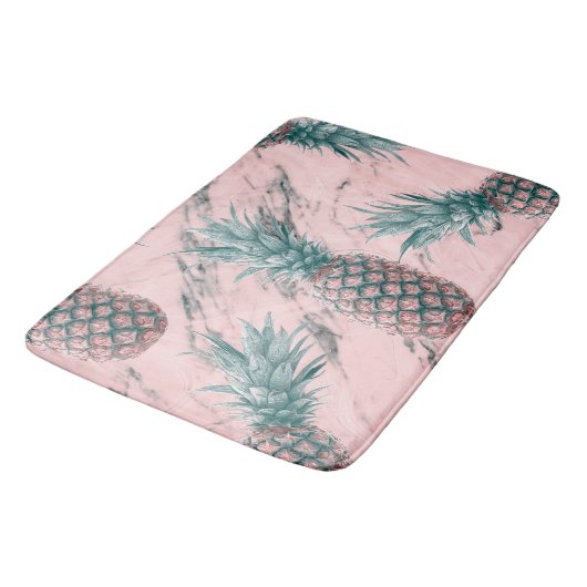 Ananas und rosa Marmor Swirl Moderner tropischer C Badematte (Schrägansicht)