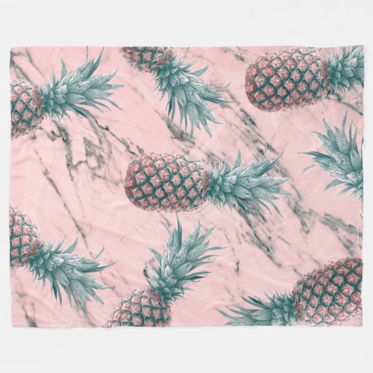 Ananas und rosa Marmor Swirl Moderner tropischer C Fleecedecke (Vorderseite (Horizontal))