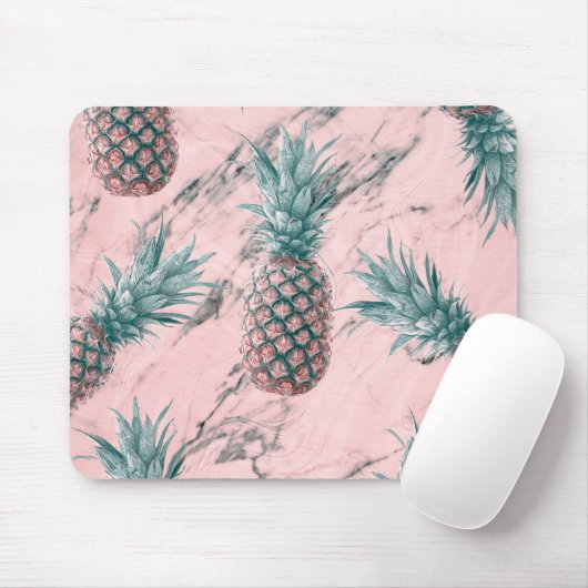 Ananas und rosa Marmor Swirl Moderner tropischer C Mousepad (Mit Mouse)
