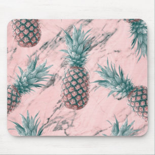 Ananas und rosa Marmor Swirl Moderner tropischer C Mousepad