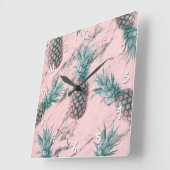 Ananas und rosa Marmor Swirl Moderner tropischer C Quadratische Wanduhr (Winkel)