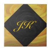 Ananas und Schwarzes Monogramm Fliese (Vorderseite)