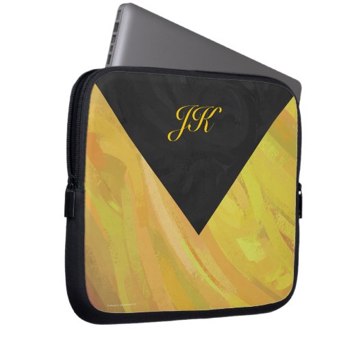 Ananas und Schwarzes Monogramm Laptopschutzhülle (Vorne Rechts)