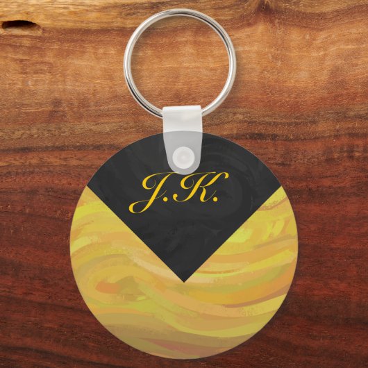 Ananas und Schwarzes Monogramm Schlüsselanhänger (Vorderseite)