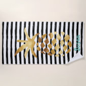 Ananas und Streifen - Anpassen mit Ihrem Namen Strandtuch (Vorderseite)