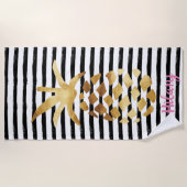 Ananas und Streifen - Anpassen mit Ihrem Namen Strandtuch (Vorderseite)