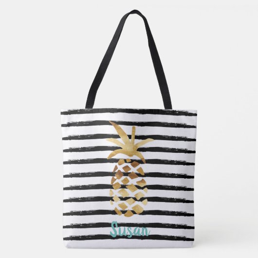 Ananas- und Streifen-Tasche - Anpassen mit Namen Tasche (Vorderseite)