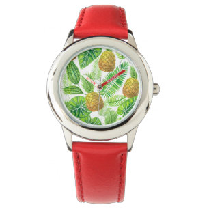 Ananas und tropische Blätter Armbanduhr