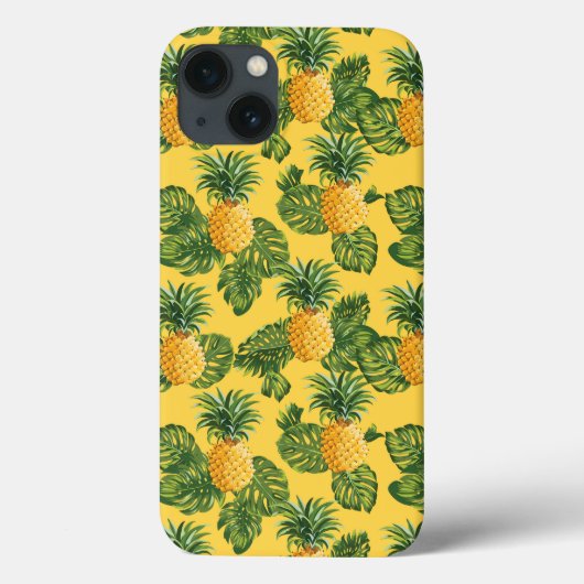 Ananas und tropische Blätter auf Gold Case-Mate iPhone Hülle (Rückseite)