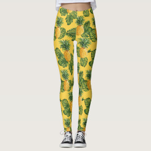 Ananas und tropische Blätter auf Gold Leggings