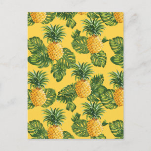 Ananas und tropische Blätter auf Gold Postkarte