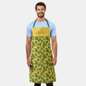 Ananas und tropische Blätter auf Gold Schürze (Getragen)