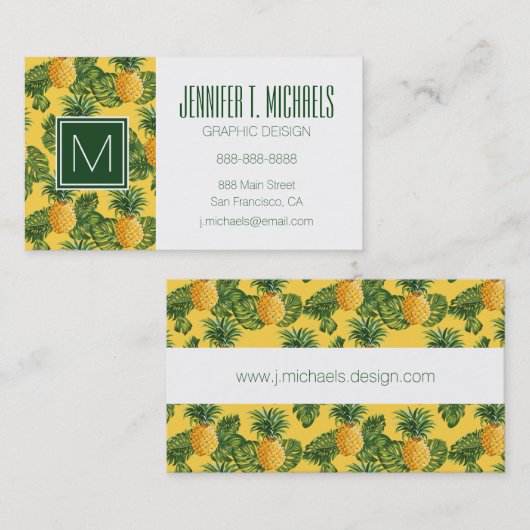 Ananas und tropische Blätter auf Gold Visitenkarte (Vorne/Hinten)