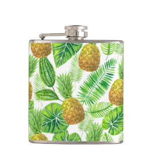 Ananas und tropische Blätter Flachmann