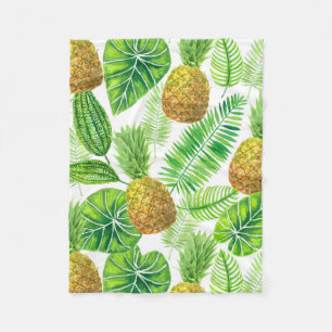 Ananas und tropische Blätter Fleecedecke