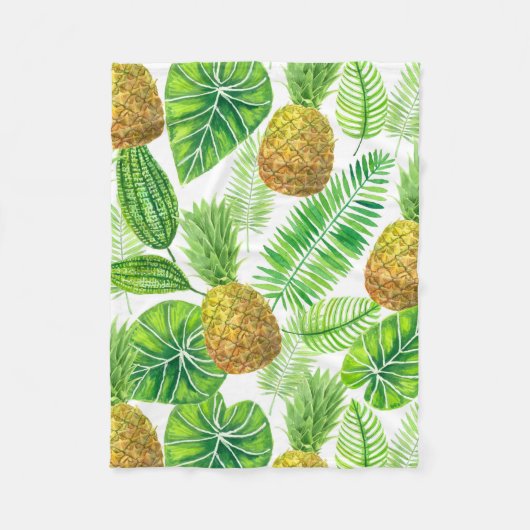 Ananas und tropische Blätter Fleecedecke (Vorderseite)