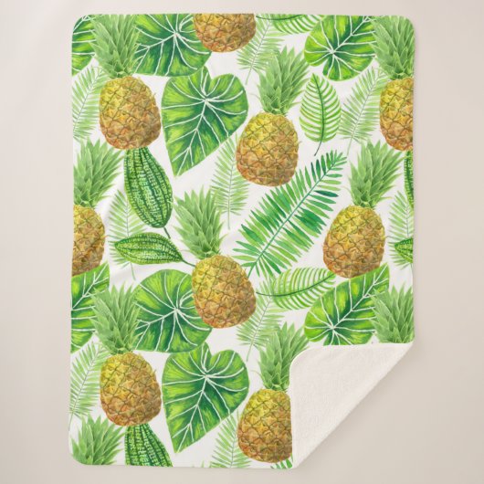 Ananas und tropische Blätter Sherpadecke (Vorderseite)