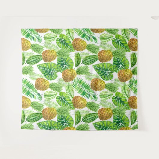 Ananas und tropische Blätter Wandteppich (Vorderseite (Horizontal))