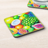 Ananas und tropische Früchte. Jetzt kaufen Getränkeuntersetzer (Linke Seite)