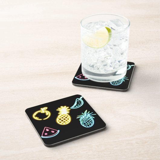 Ananas und tropische Früchte Neon Getränkeuntersetzer (Rechte Seite)