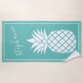 Ananas und Whimsical aqua handschriftlich Strandtuch (Vorderseite)