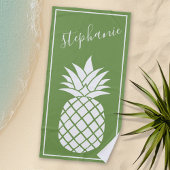 Ananas- und Whimsikgrün handgeschriebener Name Strandtuch