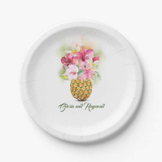 Ananas Vase Tropical Floral Beach Hochzeit Pappteller (Vorderseite)