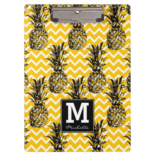 Ananas verläuft | Monogramm im Zickzack Klemmbrett (Vorderseite)