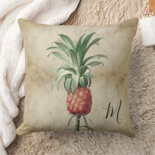 Ananas Vintage Tropisch Elegantes Monogramm Kissen
