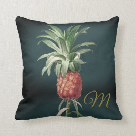 Ananas Vintages grünes tropisches Elegant Monogram Kissen