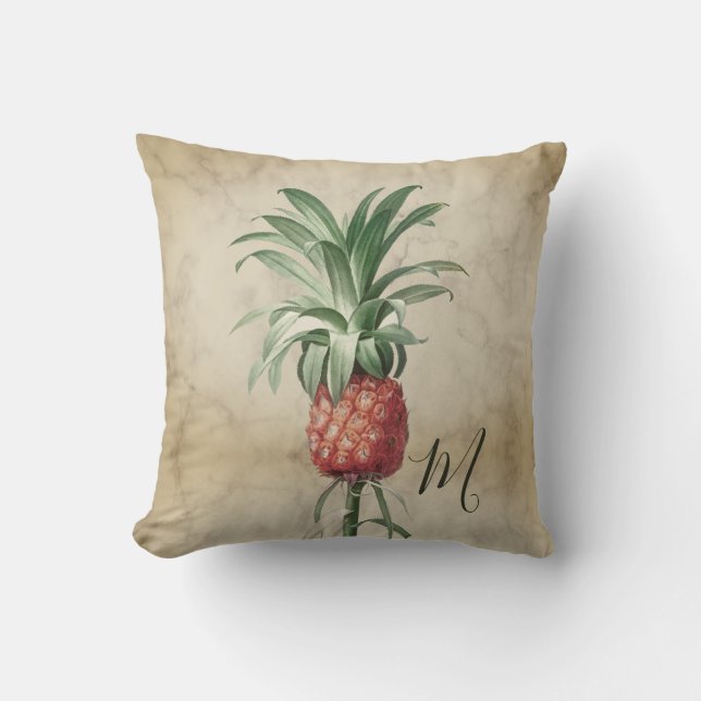 Ananas Vintages tropisches Elegant Monogramm Kissen (Vorderseite)