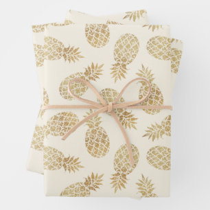 Ananas von Gold auf Elfenbein Geschenkpapier Set