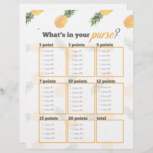 Ananas Was ist in deiner Handtasche? Brautparty-Sp (Vorne/Hinten)