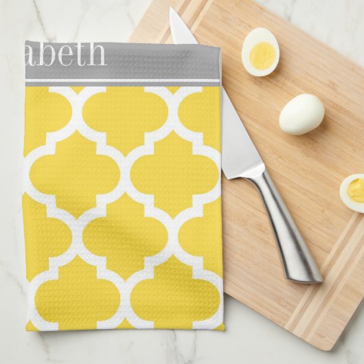 Ananas, was marokkanisch #5 Dk Gray Name Monogram Geschirrtuch (Viertel Falte)