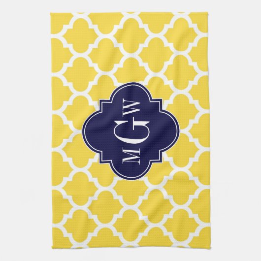 Ananas, was marokkanisch #5 Navy 3 Anfangsmonogram Geschirrtuch (Vertikal)