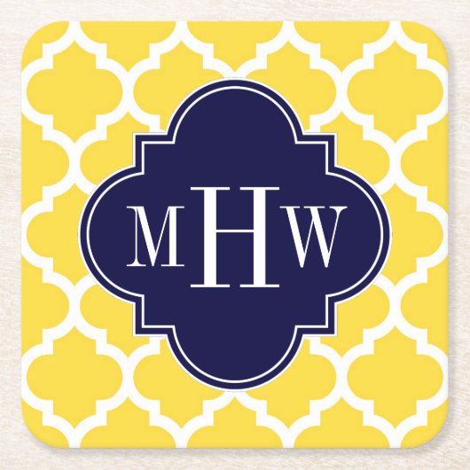 Ananas, was marokkanisch #5 Navy 3 Anfangsmonogram Rechteckiger Pappuntersetzer (Vorderseite)