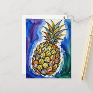 Ananas-Wasserfarbe-Doodle Postkarte
