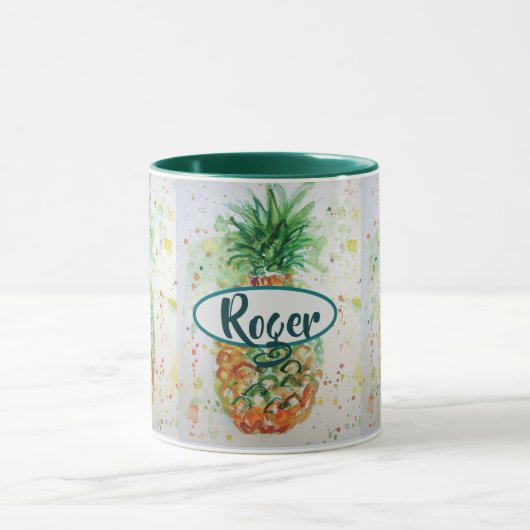Ananas Wasserfarbe Tropische Früchte Zitronengrün Tasse (Zentrum)
