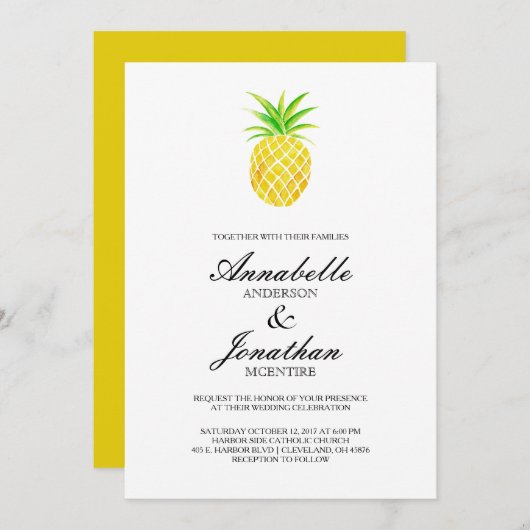 Ananas Wasserfarbe Tropische Hochzeit Einladung (Vorne/Hinten)