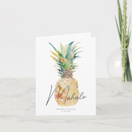Ananas, Wasserfarben Tropische Hochzeit in Urlaubs Dankeskarte (Vorderseite)