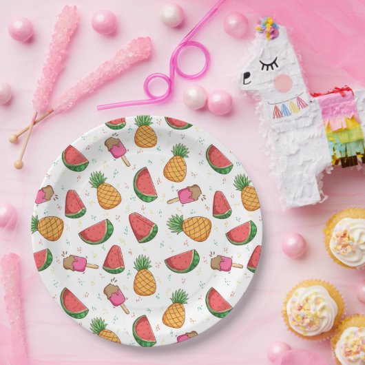 Ananas, Wassermelonen und Eiscreme Pappteller (Party)