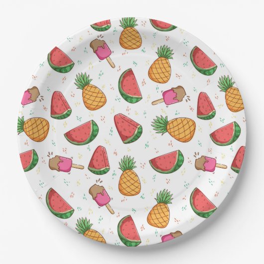 Ananas, Wassermelonen und Eiscreme Pappteller (Vorderseite)