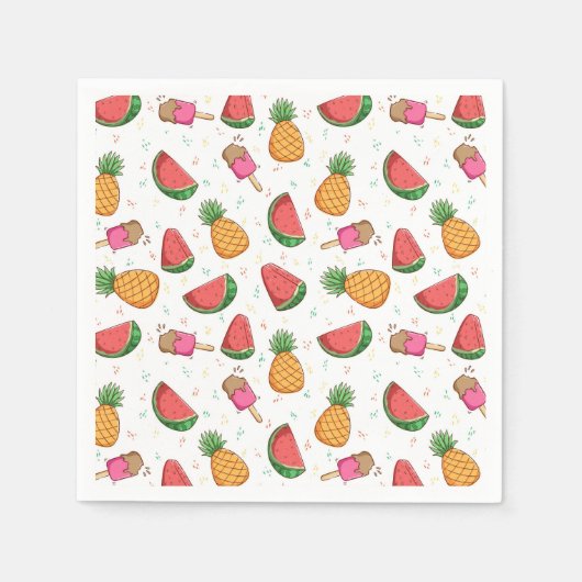 Ananas, Wassermelonen und Eiscreme Serviette (Vorderseite)