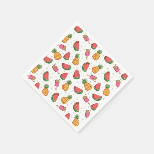 Ananas, Wassermelonen und Eiscreme Serviette (Ecke)