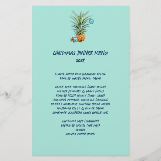 Ananas Weihnachts Familienabend Party Menü (Vorderseite)