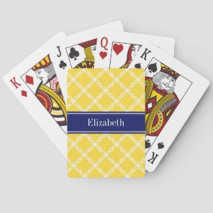 Ananas Weiß Fancy Vierpass Navy Namensmonogramm Spielkarten