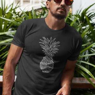 Ananas Weiße Kontur Schwarz Tropisch T-Shirt