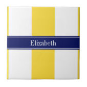 Ananas, weiße XL Streifen, Navy 5c Name Monogram Fliese (Vorderseite)