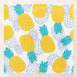 Ananas weißer Hintergrund, nahtloses Muster. Glasuntersetzer